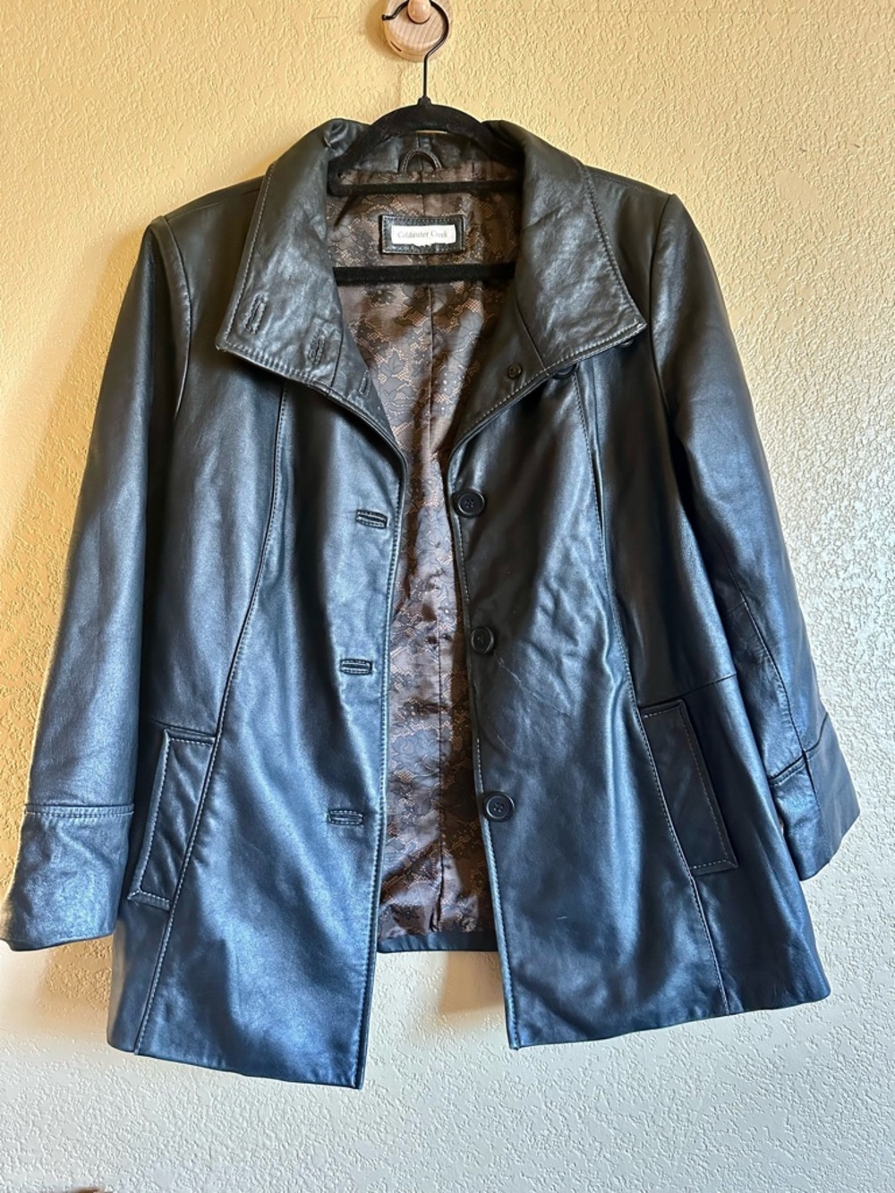 Coldwater Creek Black Leather Women's Jacket with Button Front